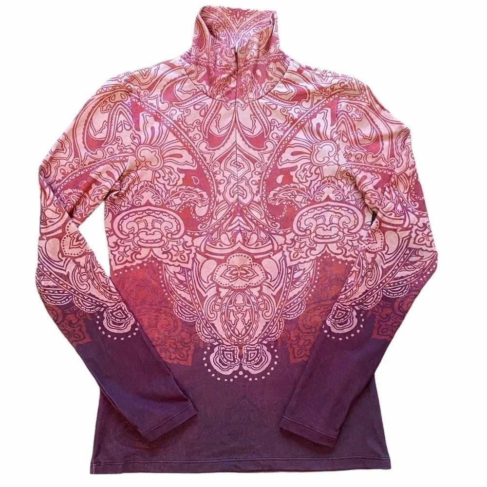 PRANA Breathe 1/2 zip pullover pink purple ombre print S